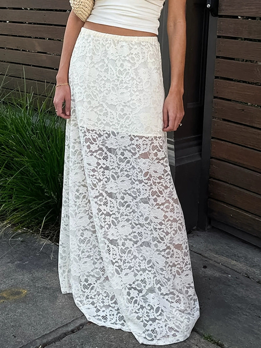 ZARA Sexy White Lace See Through High Waist Jacquard A Line Skirt Spring Summer